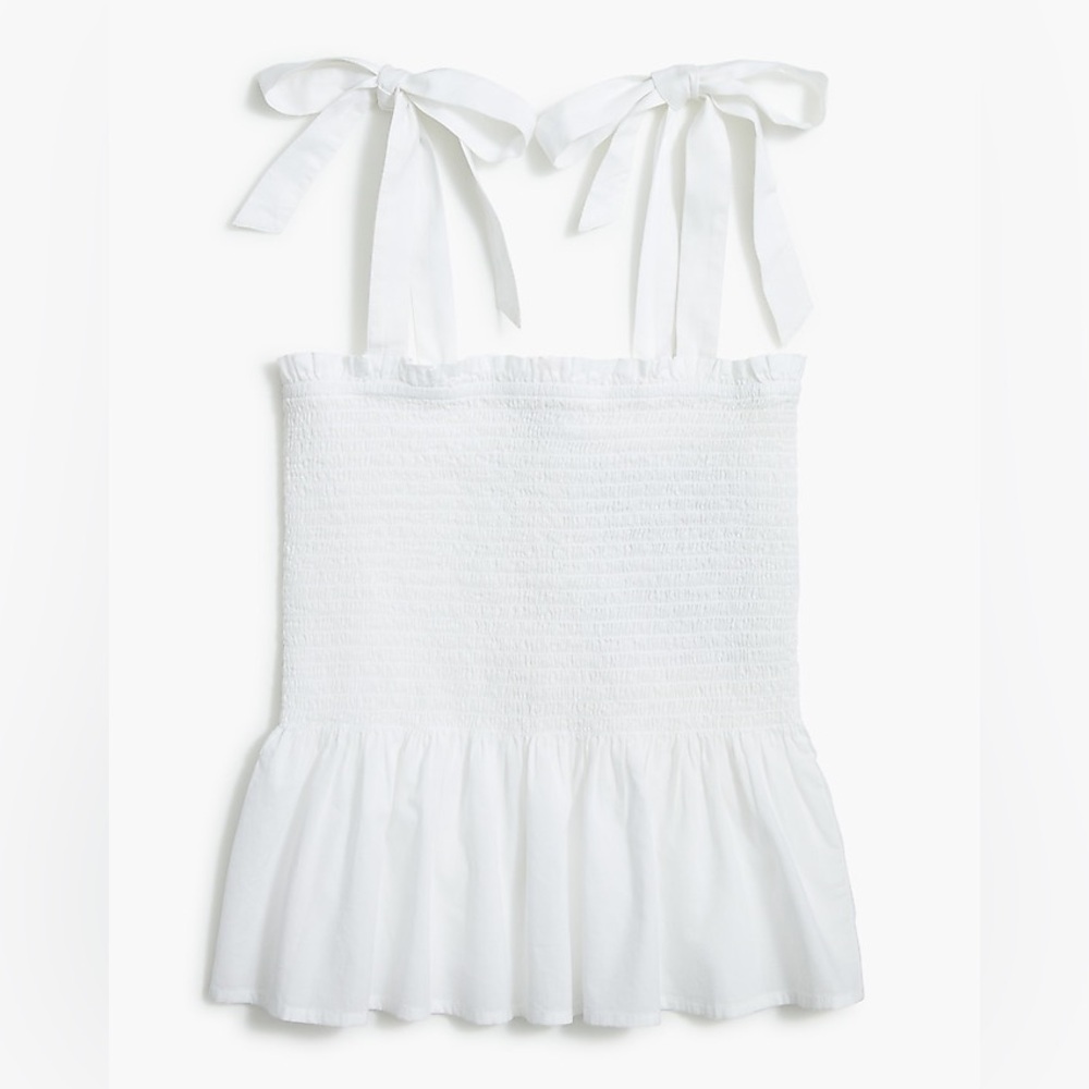 NWT J.Crew White Smocked Tie-Shoulder Tank Top Women’s XS